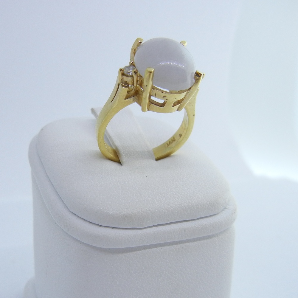 Ice Jade & Diamond 14k Yellow Gold Ring - Picture 2 of 6